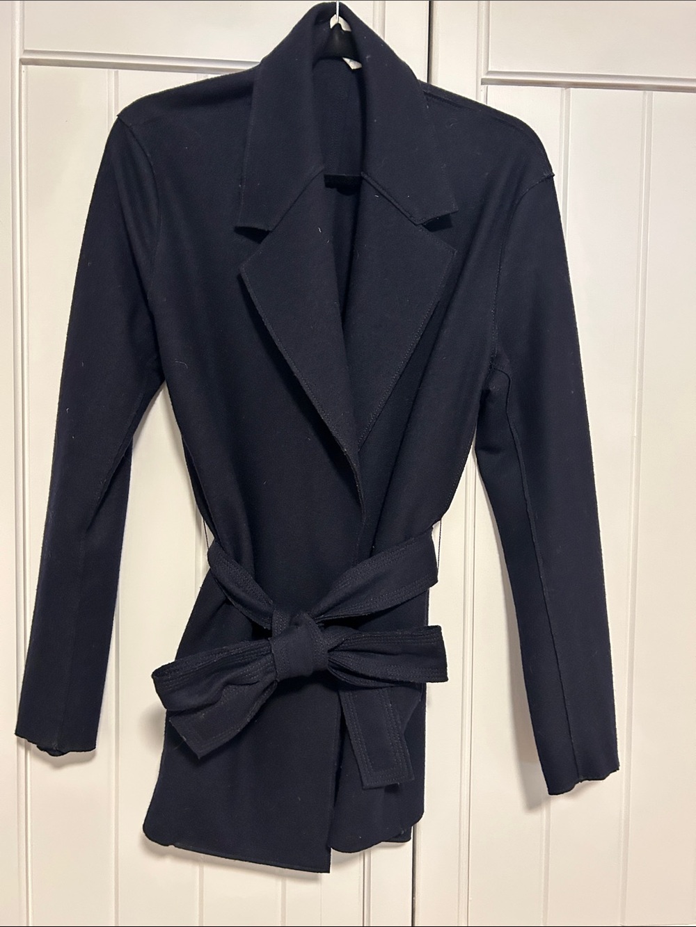 Arket Women's Light Belted Wool Coat in Dark Navy